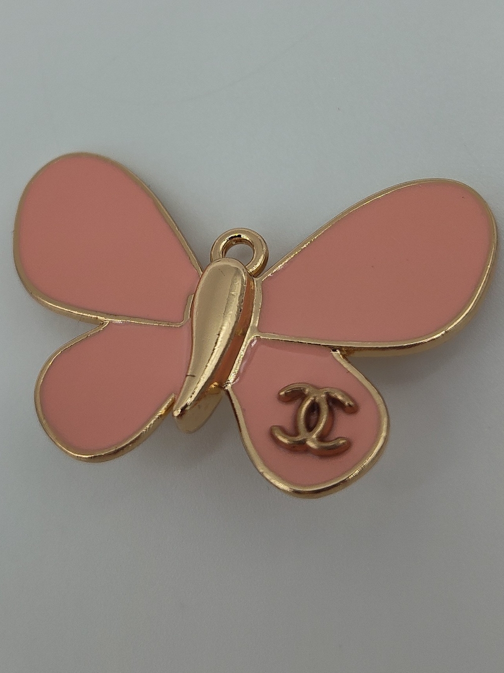 CHANEL A19 V Pink Butterfly Gold Tone Zipper Pull Charm CC Logo Fall/Winter 2019